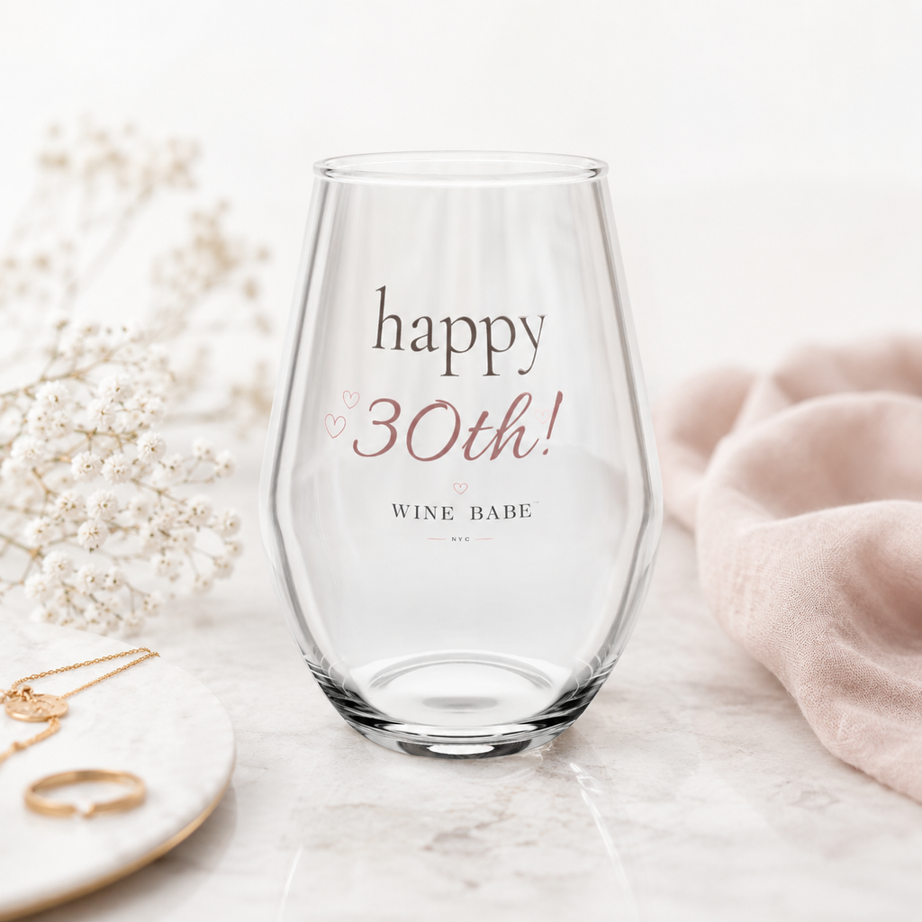 Happy 30th! Stemless Wine Glass