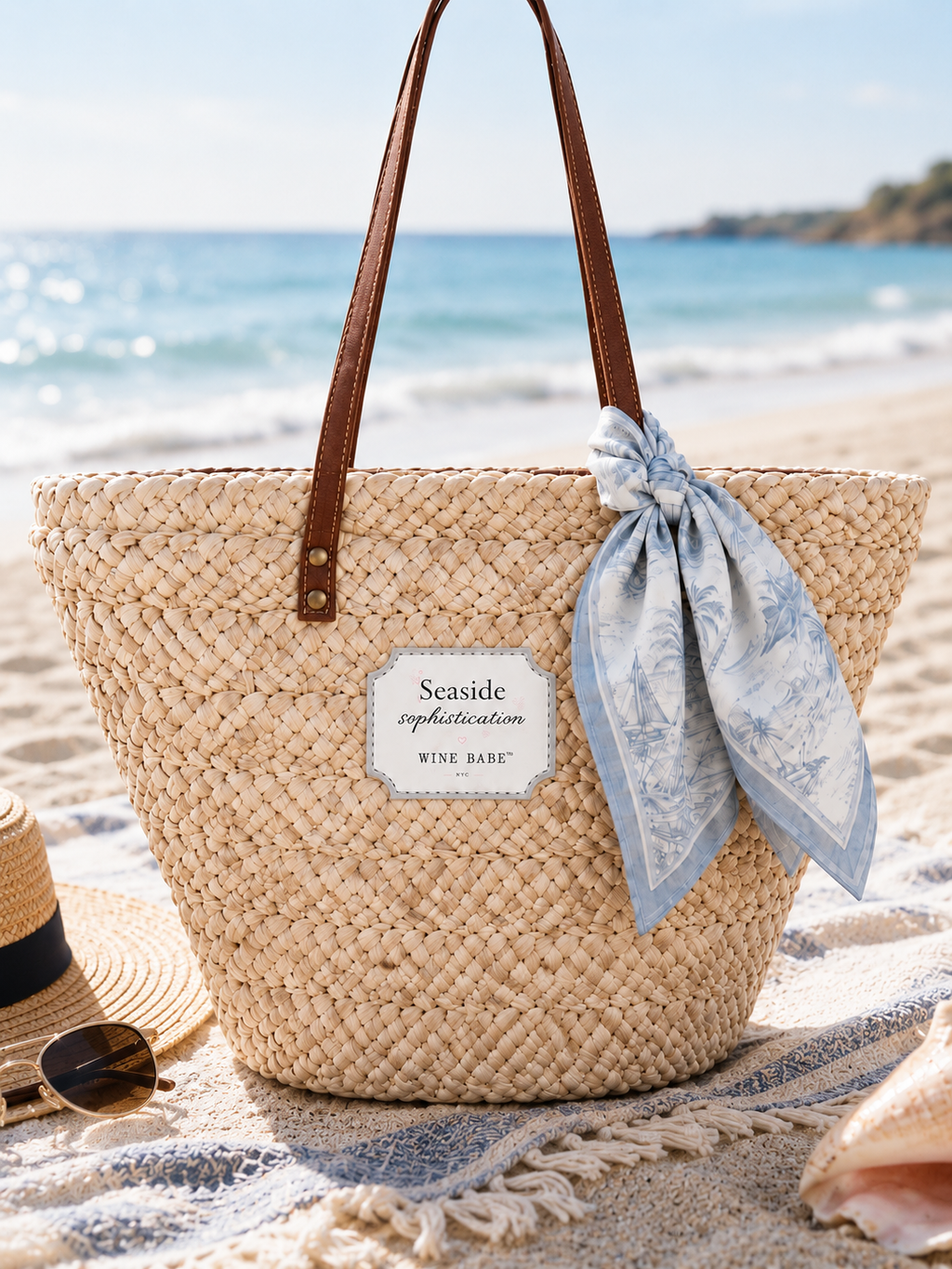 Seaside Sophistication, Woven Straw Tote Bag