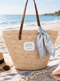 Seaside Sophistication, Woven Straw Tote Bag