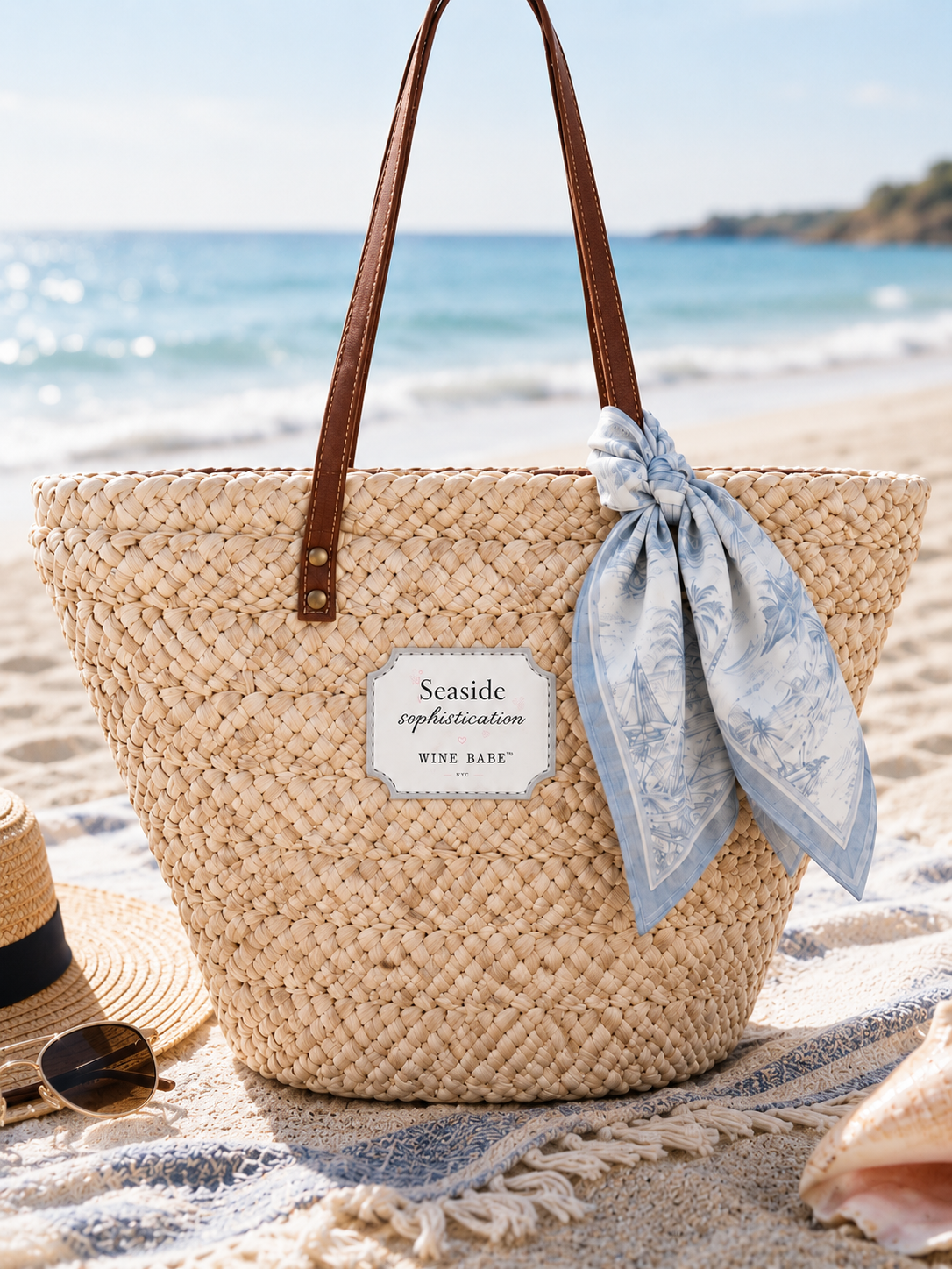 Seaside Sophistication, Woven Straw Tote Bag