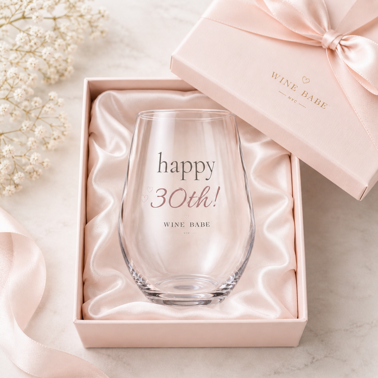 Happy 30th! Stemless Wine Glass